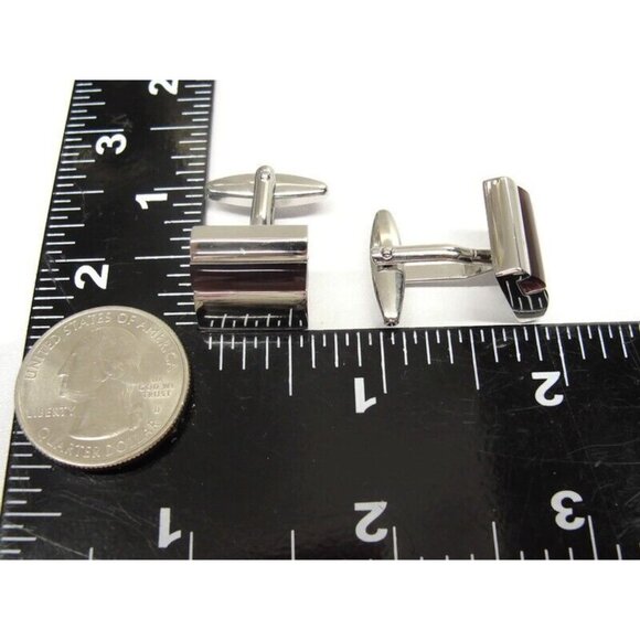 Silver Tone Black Cufflinks Shirt Formal Wedding Accessories Tux Vintage IOB - Picture 9 of 16